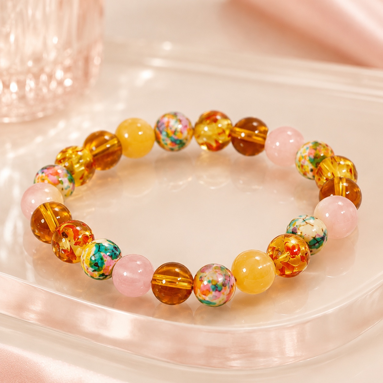 Natural Stone Beaded Bracelet, Handmade Bohemian Design